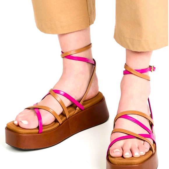 Rag & Bone Logan Platform sandal!   Size 9. Tan and Fuchia. NEW-Never been worn! - Picture 2 of 12